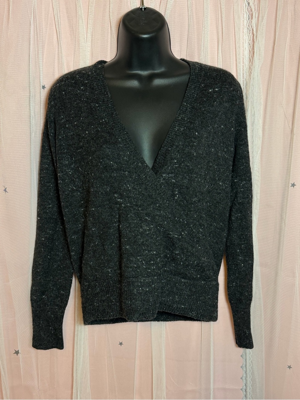 Madewell Charcoal Speckled V-Neck Sweater